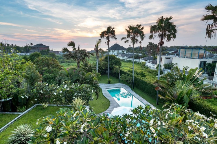 Villa Nedine - Pool from Upper Level at Sunset